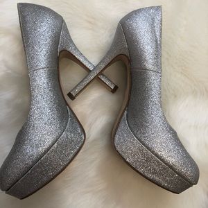 Trash Silver Glitter Platform High Heels Size 11W